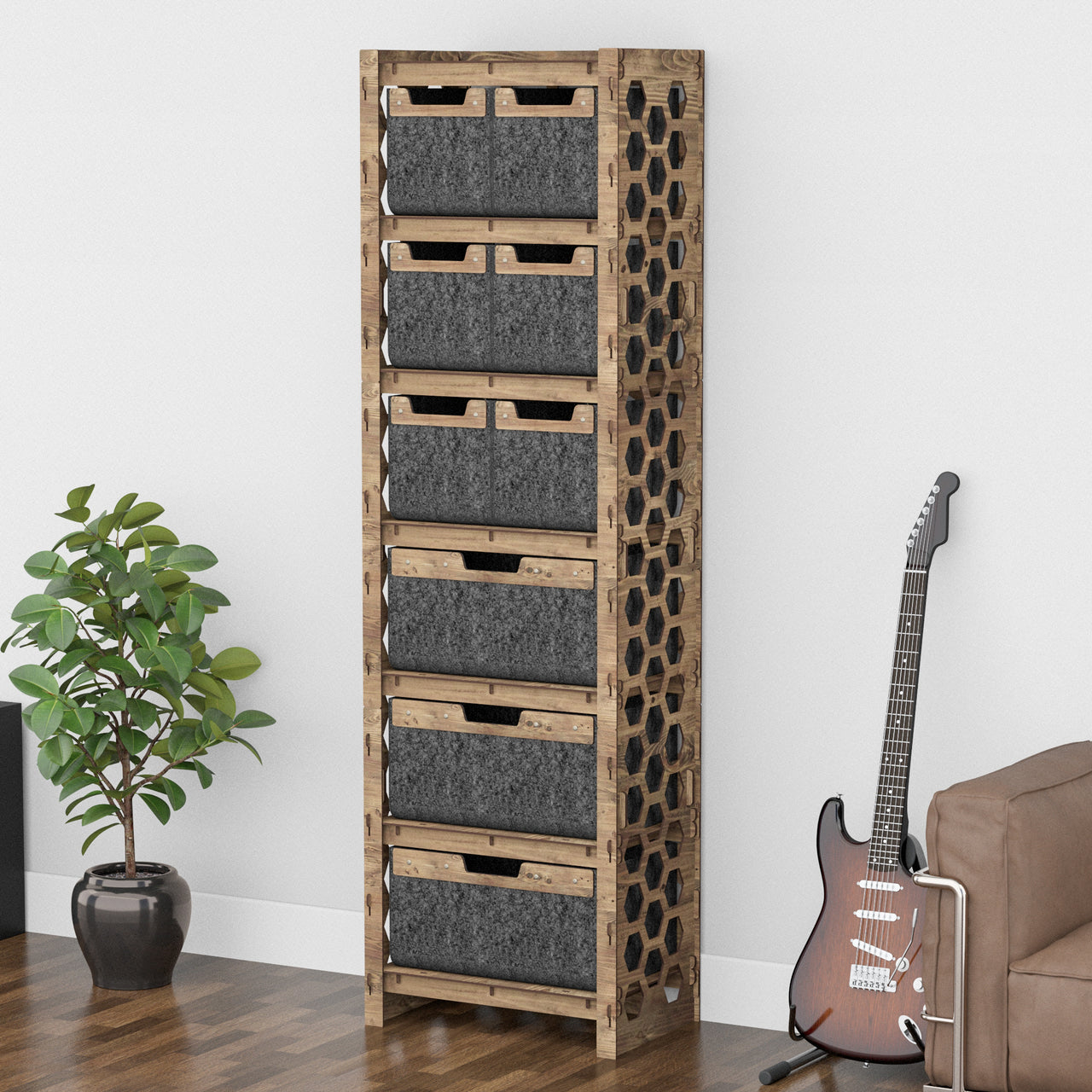 Honeycomb Tall 9 Drawer Storage Tower [3L 6S BLACK BINS]