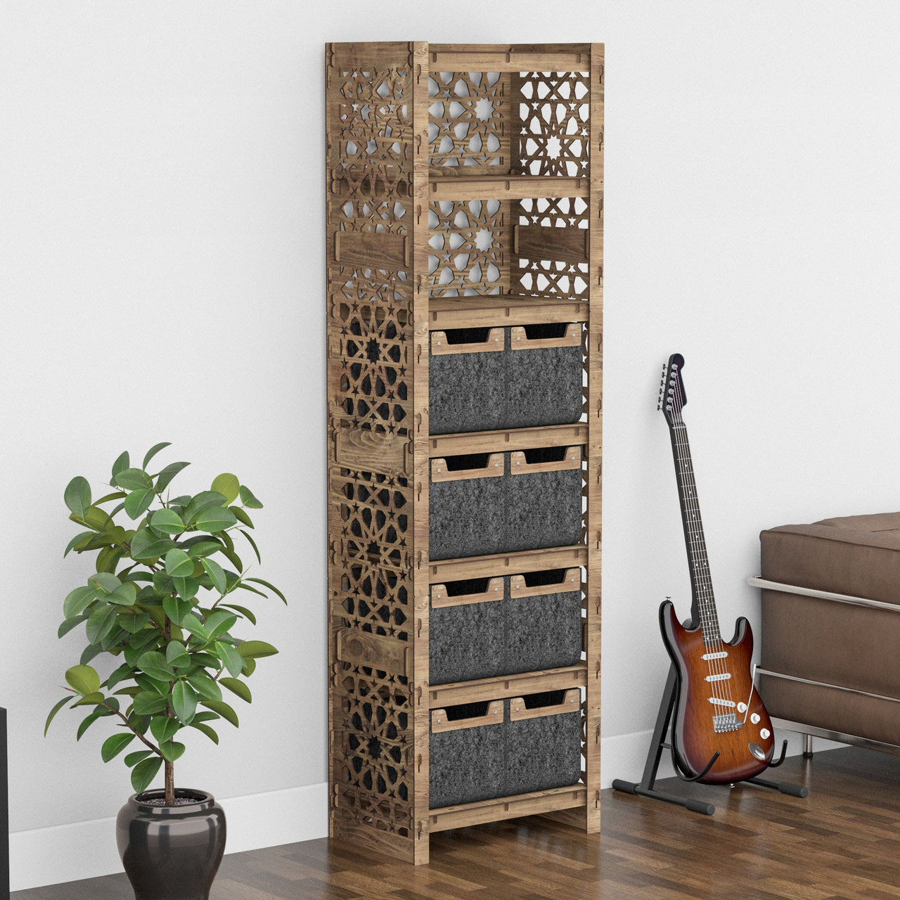 Arabic Tall 8 Drawer Storage Tower [8 SMALL BLACK BINS]