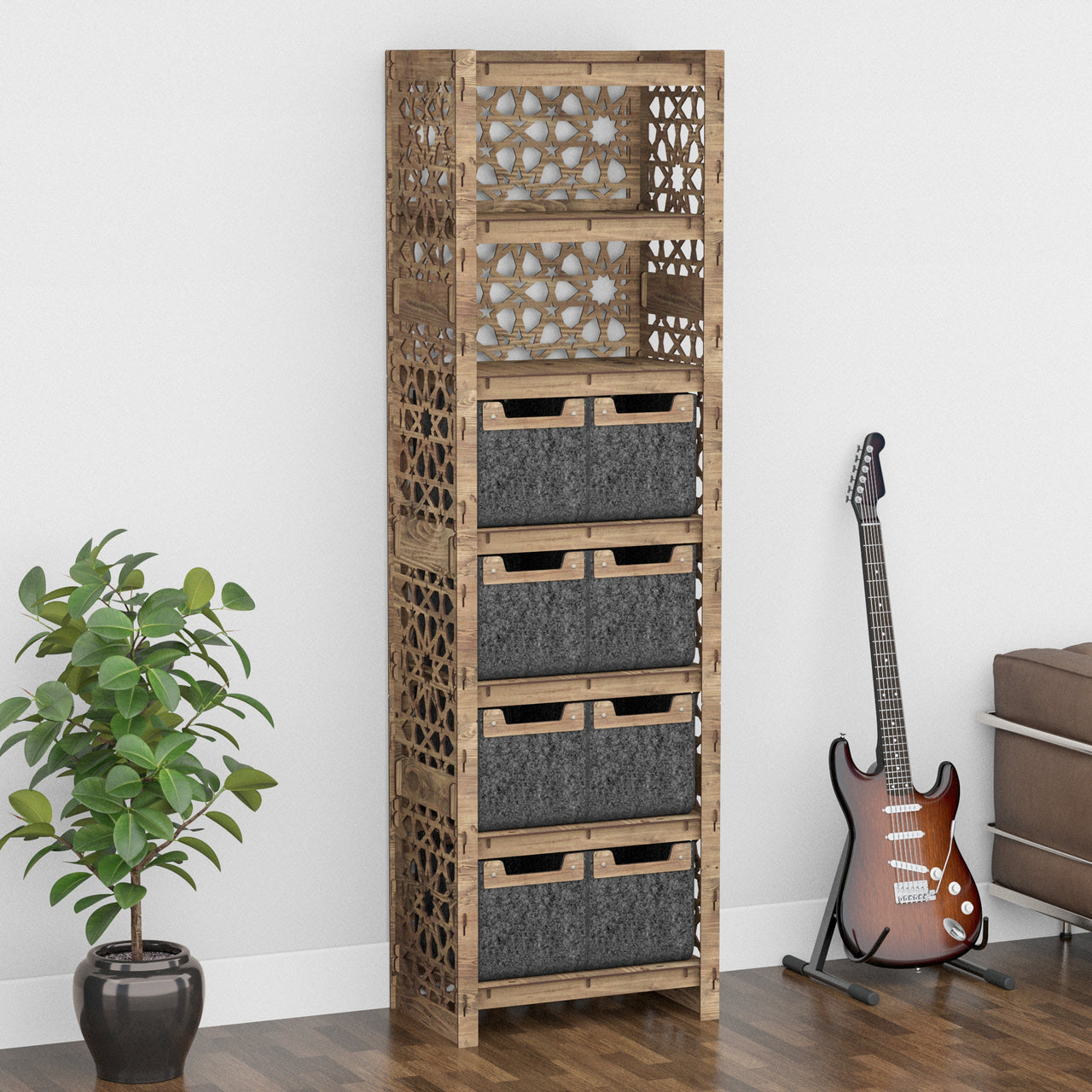 Arabic Tall 8 Drawer Storage Tower [8 SMALL BLACK BINS]