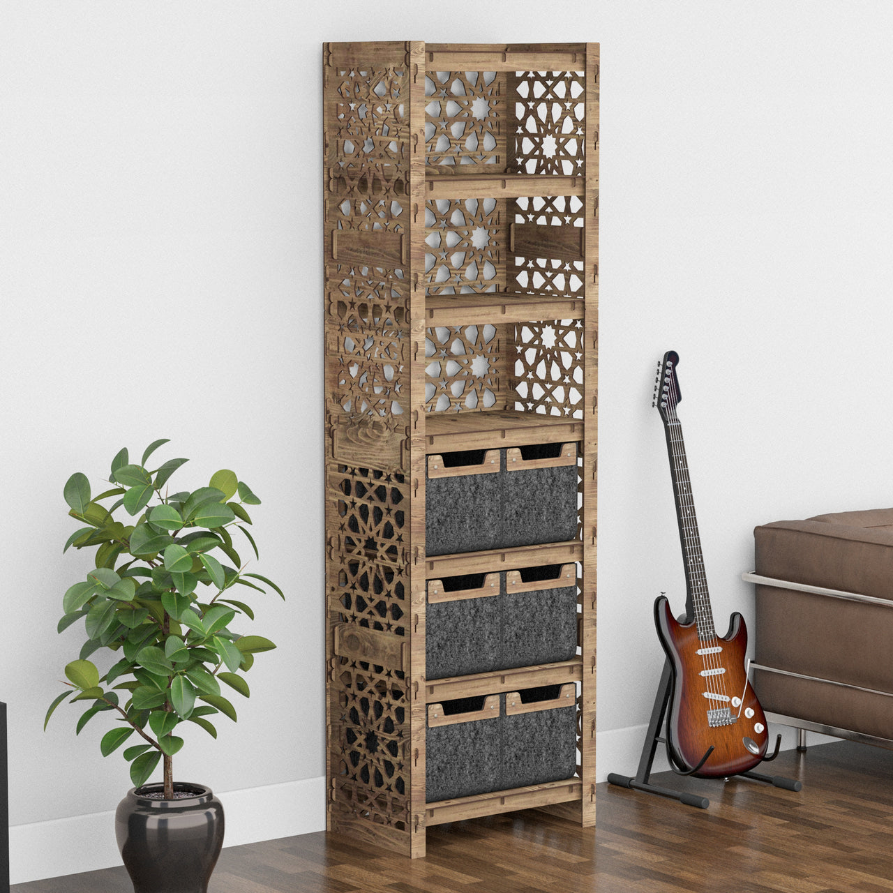 Arabic Tall 6 Drawer Storage Tower [6 SMALL BLACK BINS]