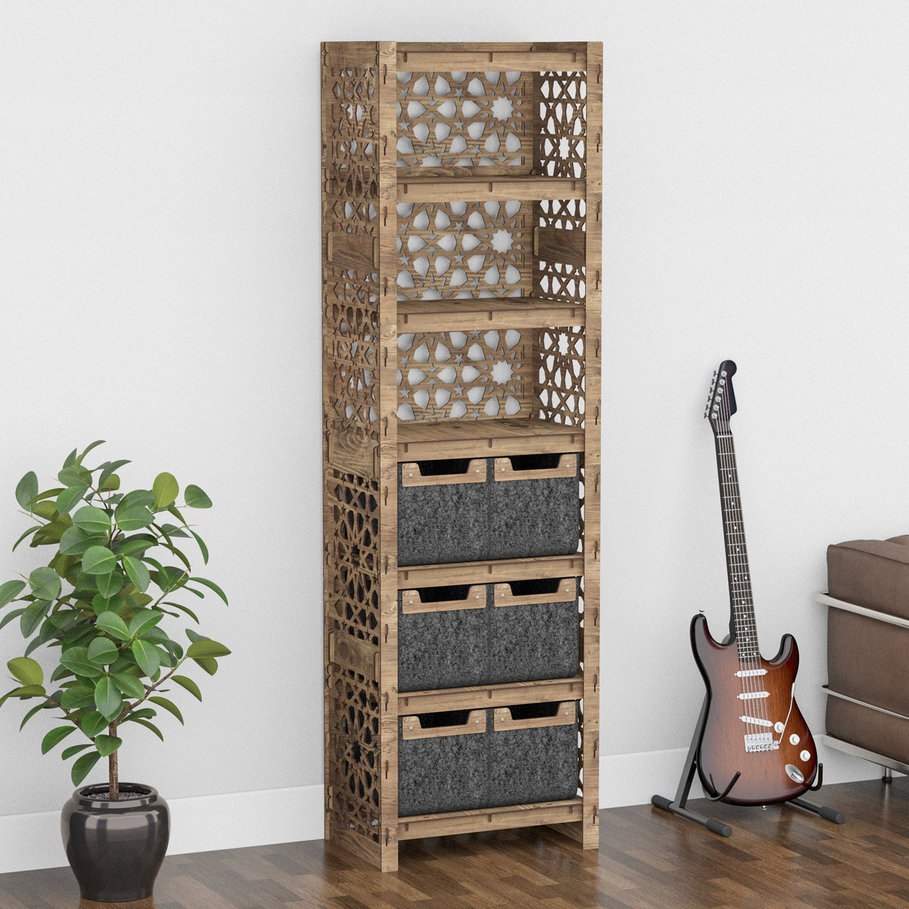 Arabic Tall 6 Drawer Storage Tower [6 SMALL BLACK BINS]