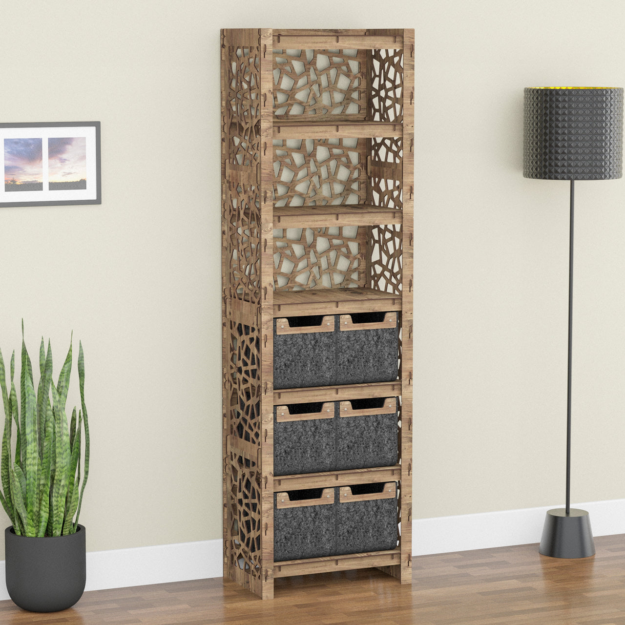 Stones Tall 6 Drawer Storage Tower [6 SMALL BLACK BINS]