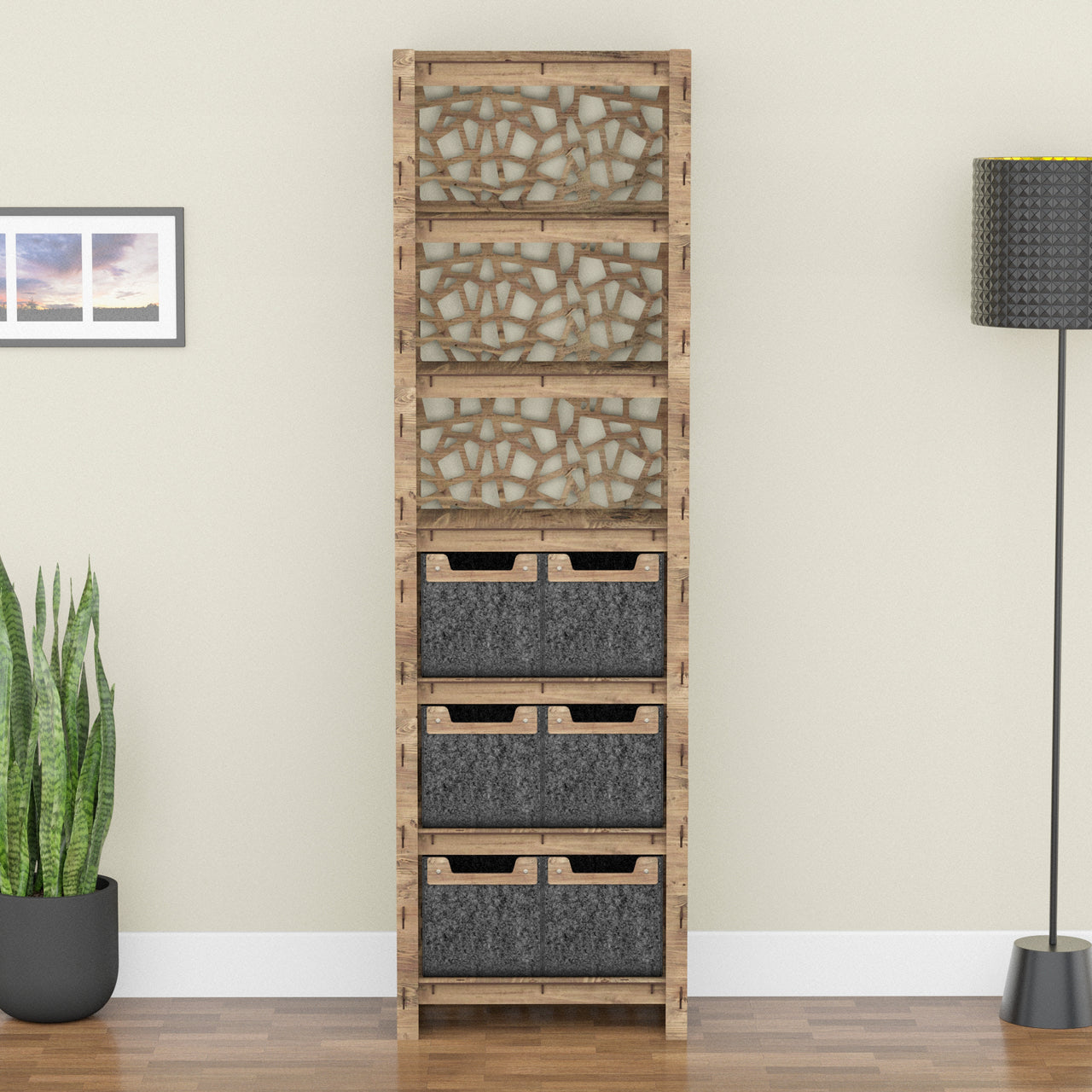 Stones Tall 6 Drawer Storage Tower [6 SMALL BLACK BINS]