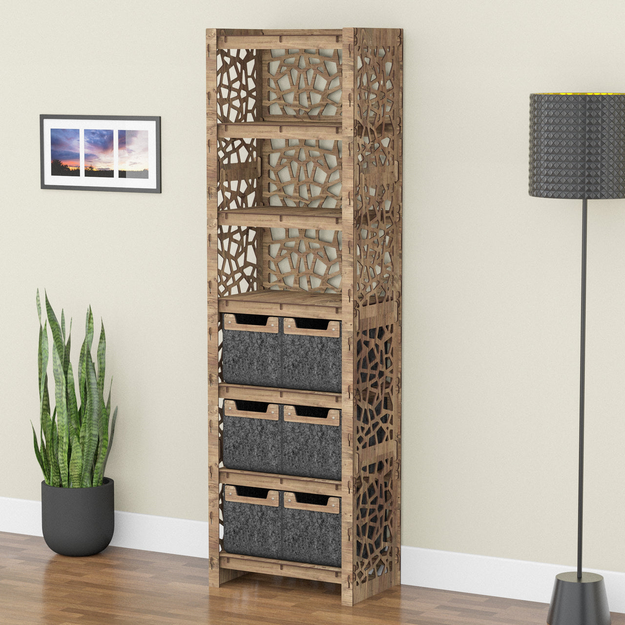 Stones Tall 6 Drawer Storage Tower [6 SMALL BLACK BINS]