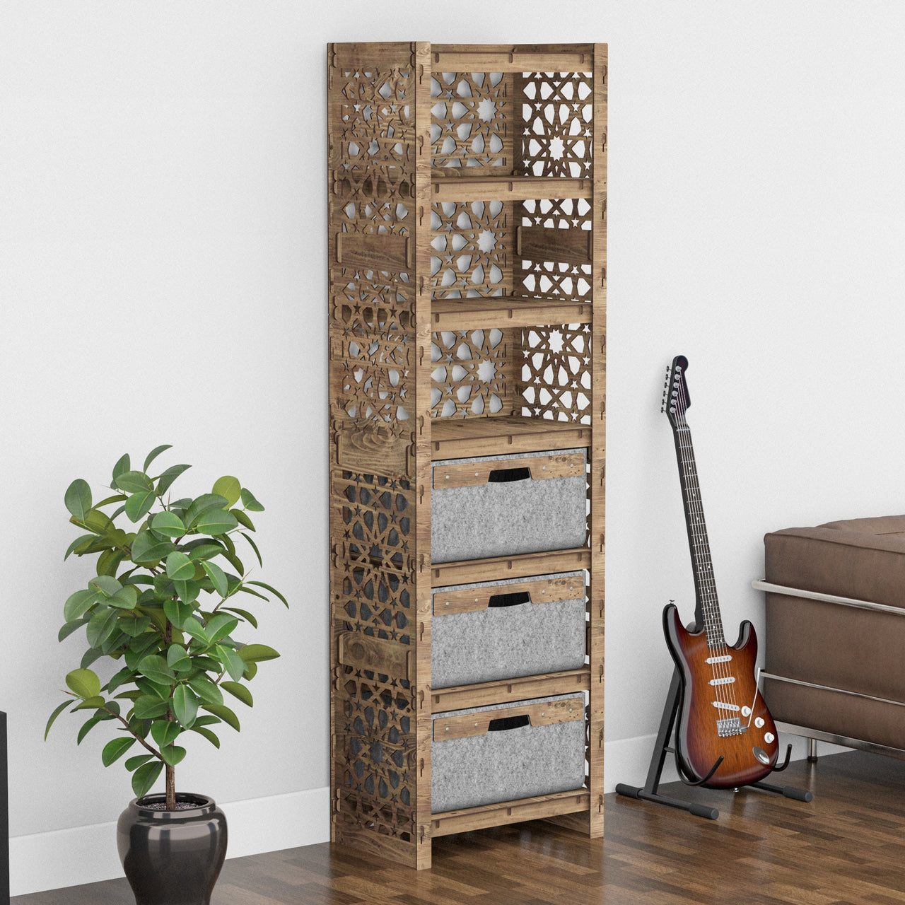 Arabic Tall 3 Drawer Storage Tower [3 LARGE GRAY BINS]