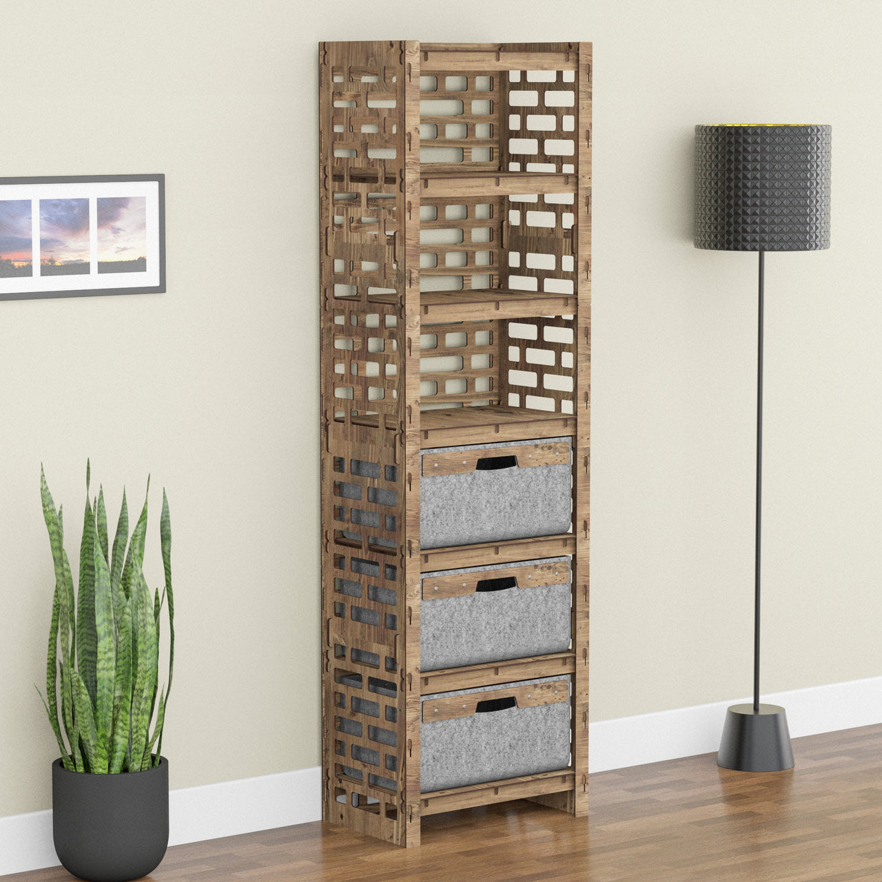 Brickwall Tall 3 Drawer Storage Tower [3 LARGE GRAY BINS]