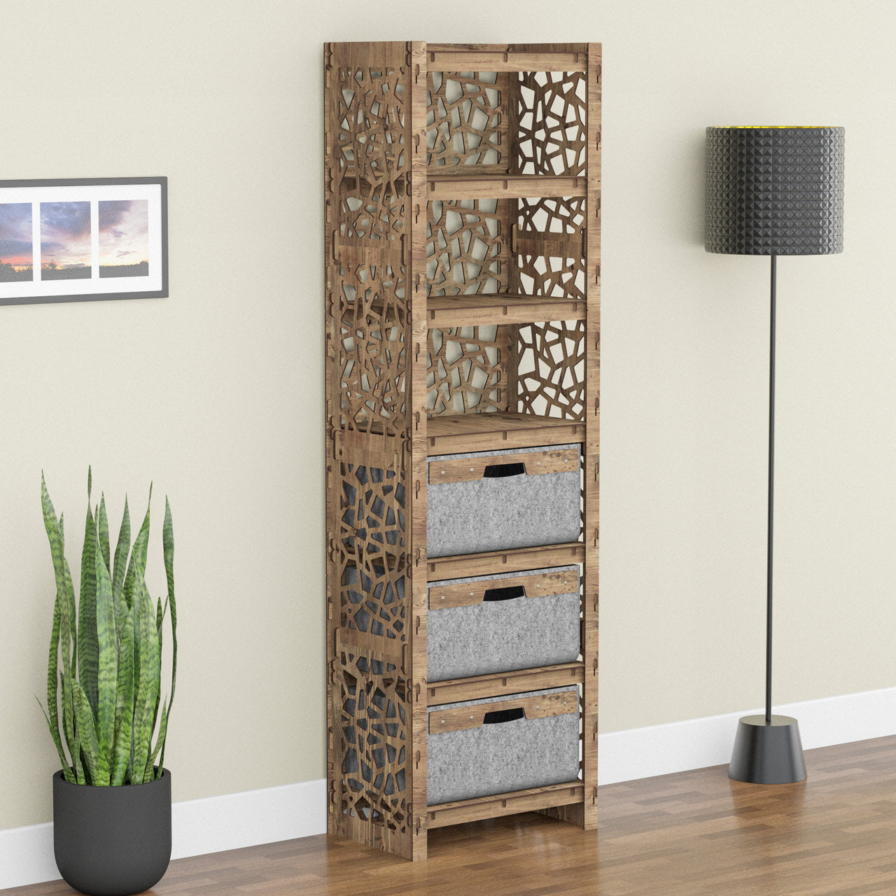 Stones Tall 3 Drawer Storage Tower [3 LARGE GRAY BINS]