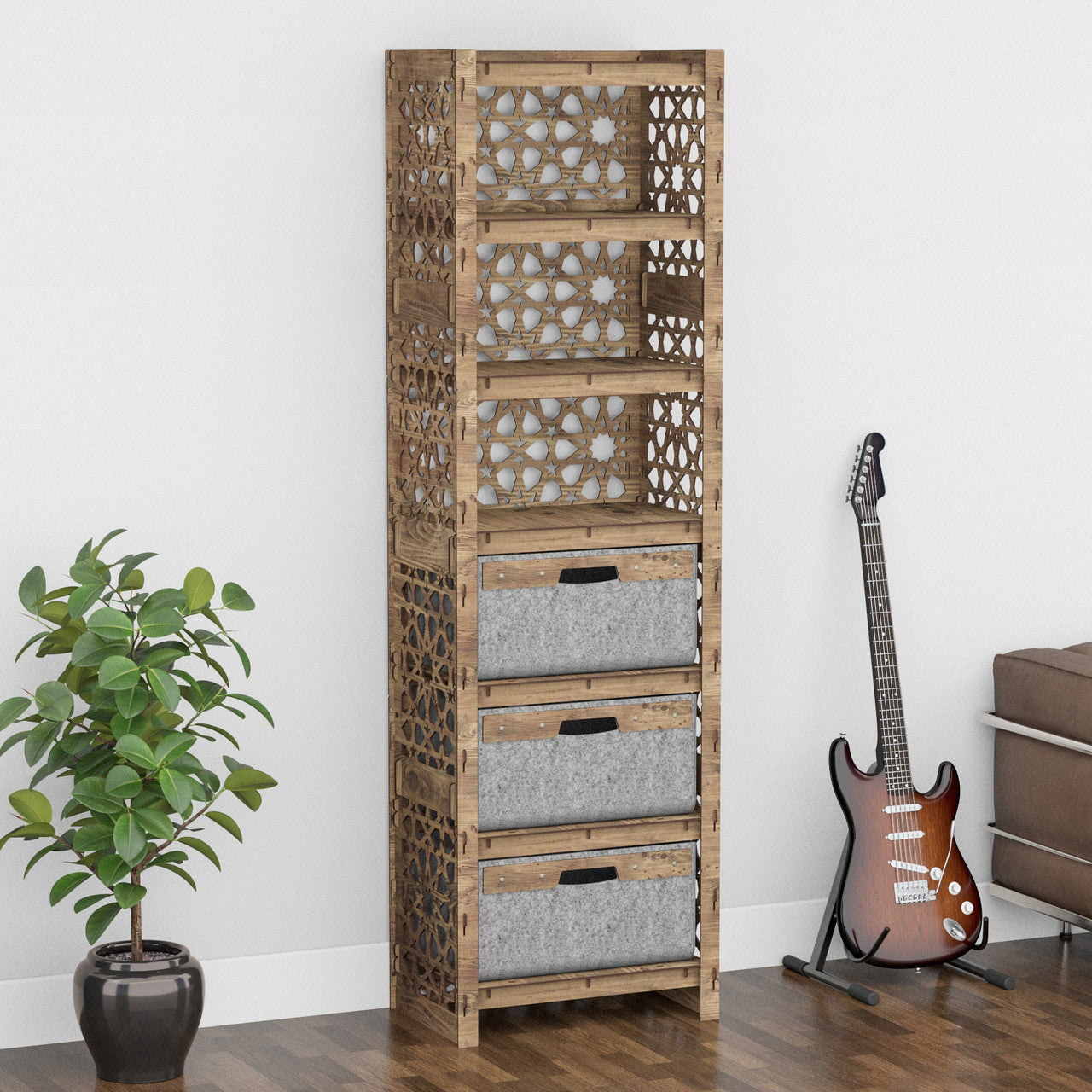 Arabic Tall 3 Drawer Storage Tower [3 LARGE GRAY BINS]