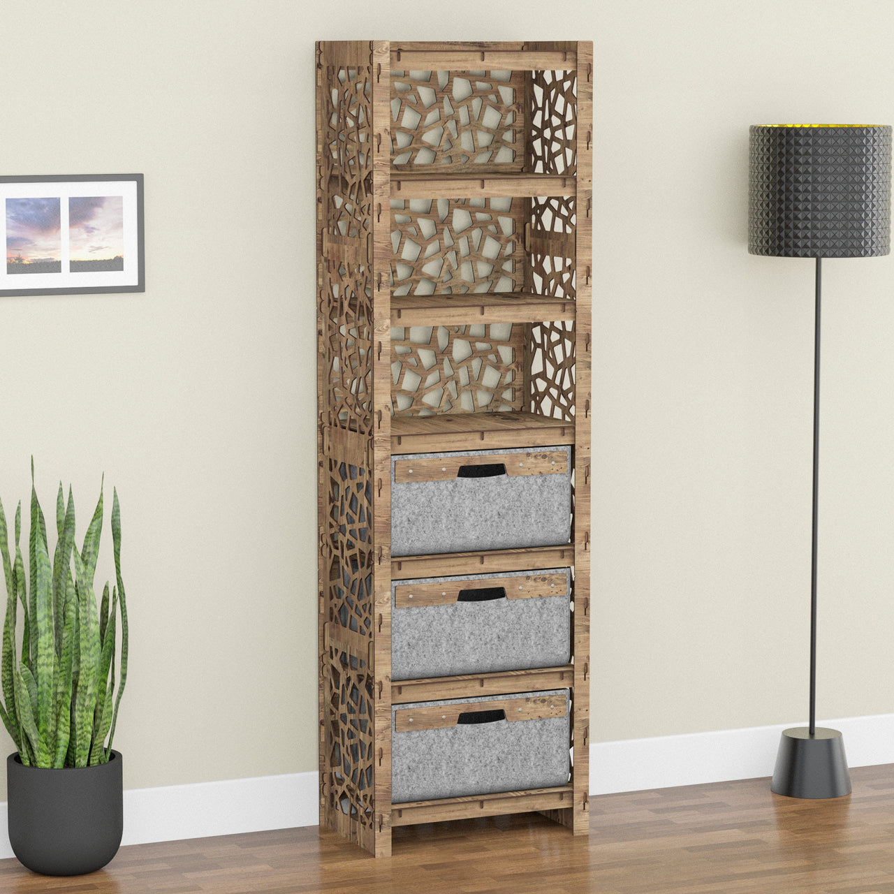 Stones Tall 3 Drawer Storage Tower [3 LARGE GRAY BINS]