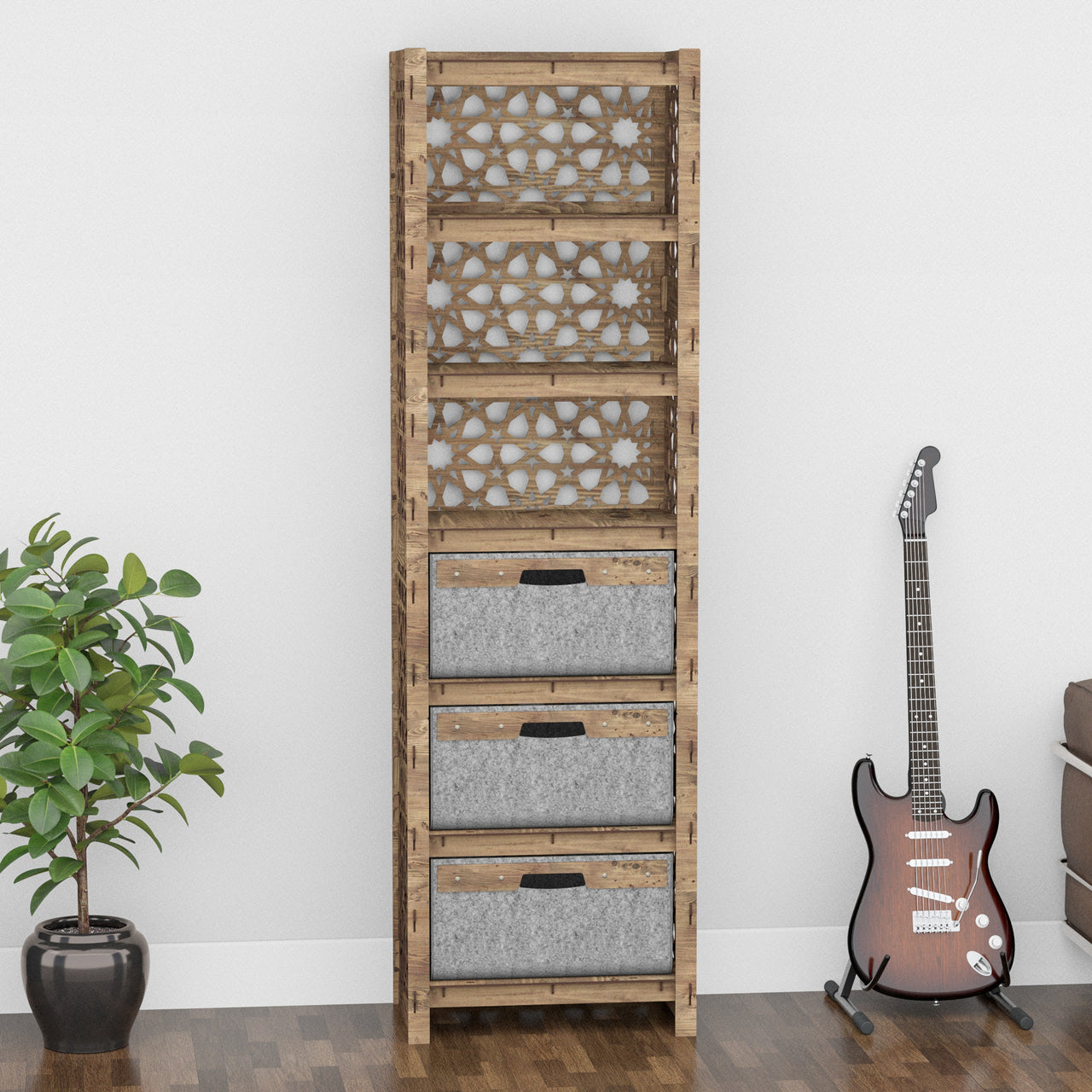 Arabic Tall 3 Drawer Storage Tower [3 LARGE GRAY BINS]