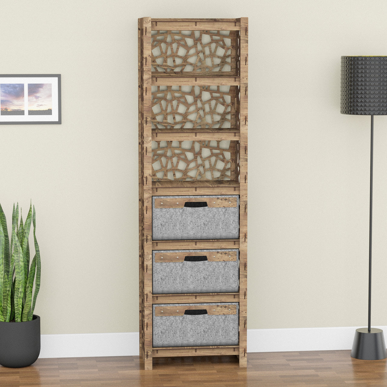 Stones Tall 3 Drawer Storage Tower [3 LARGE GRAY BINS]