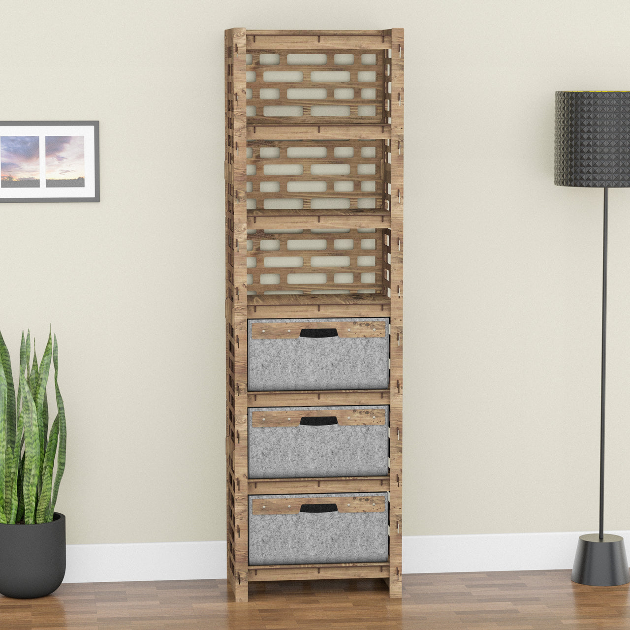 Brickwall Tall 3 Drawer Storage Tower [3 LARGE GRAY BINS]