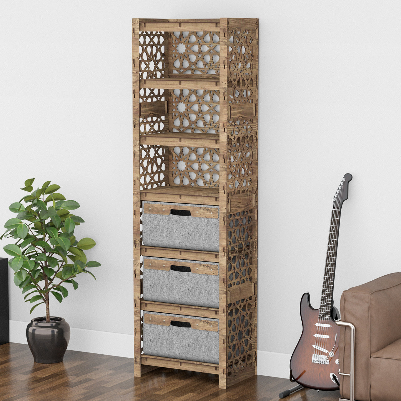 Arabic Tall 3 Drawer Storage Tower [3 LARGE GRAY BINS]