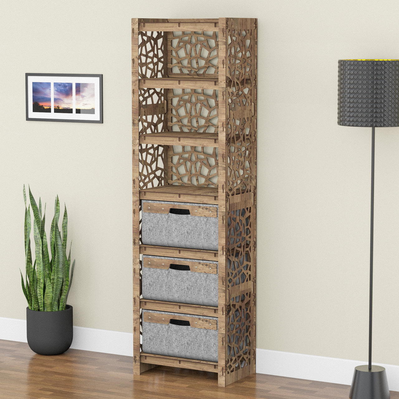 Stones Tall 3 Drawer Storage Tower [3 LARGE GRAY BINS]