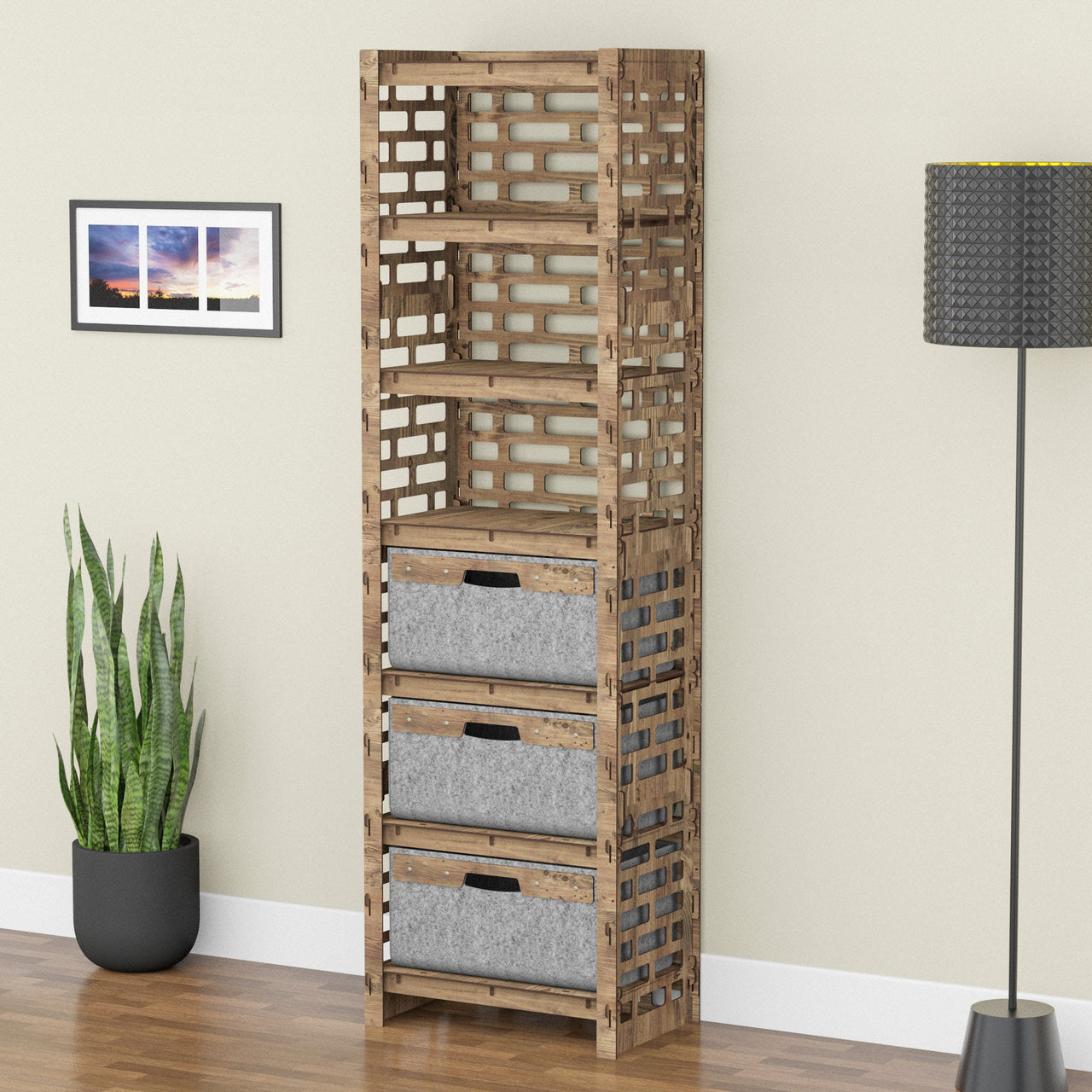 Brickwall Tall 3 Drawer Storage Tower [3 LARGE GRAY BINS]