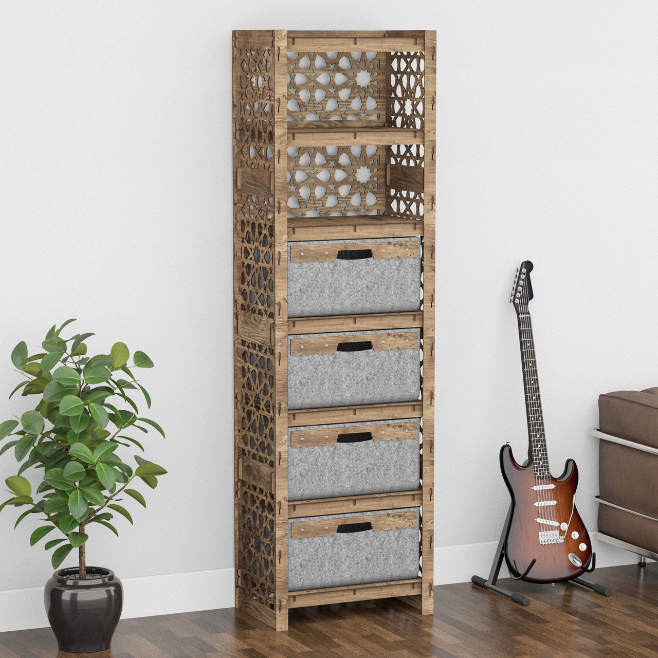 Arabic Tall 4 Drawer Storage Tower [4 LARGE GRAY BINS]