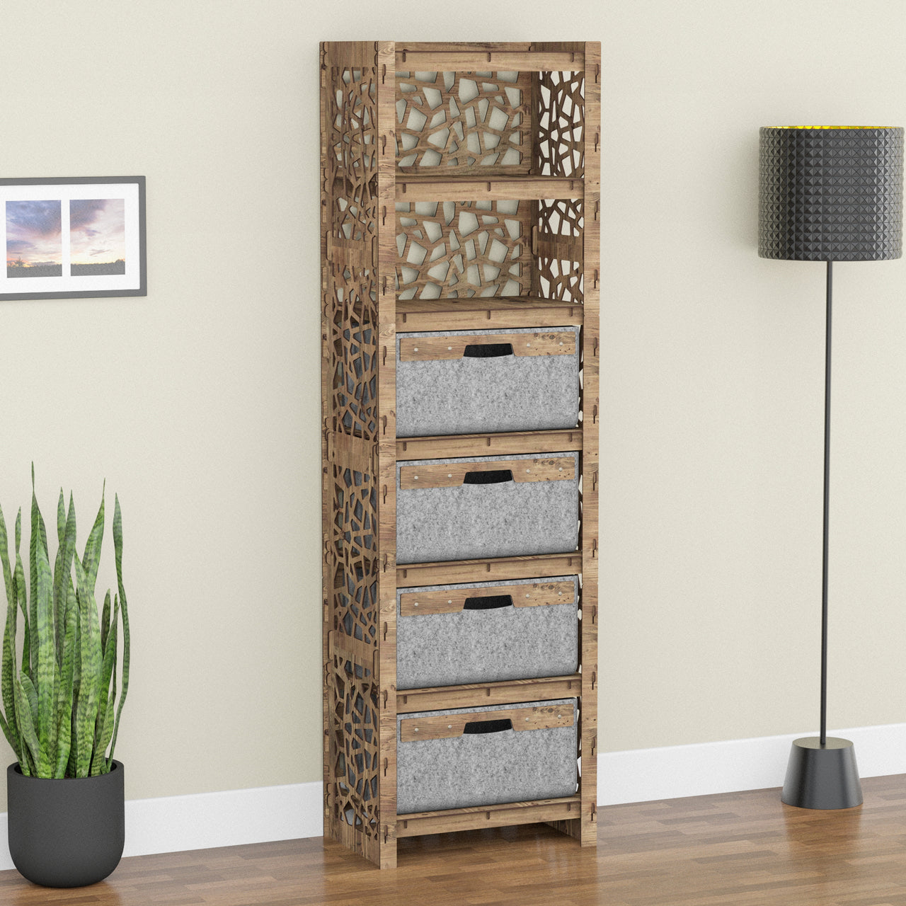 Stones Tall 4 Drawer Storage Tower [4 LARGE GRAY BINS]