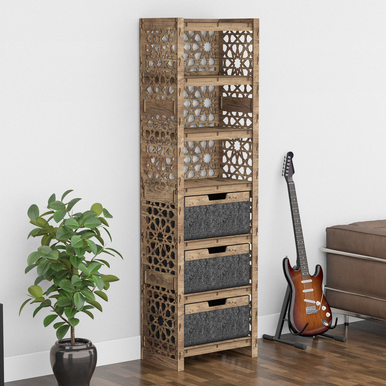 Arabic Tall 3 Drawer Storage Tower [3 LARGE BLACK BINS]