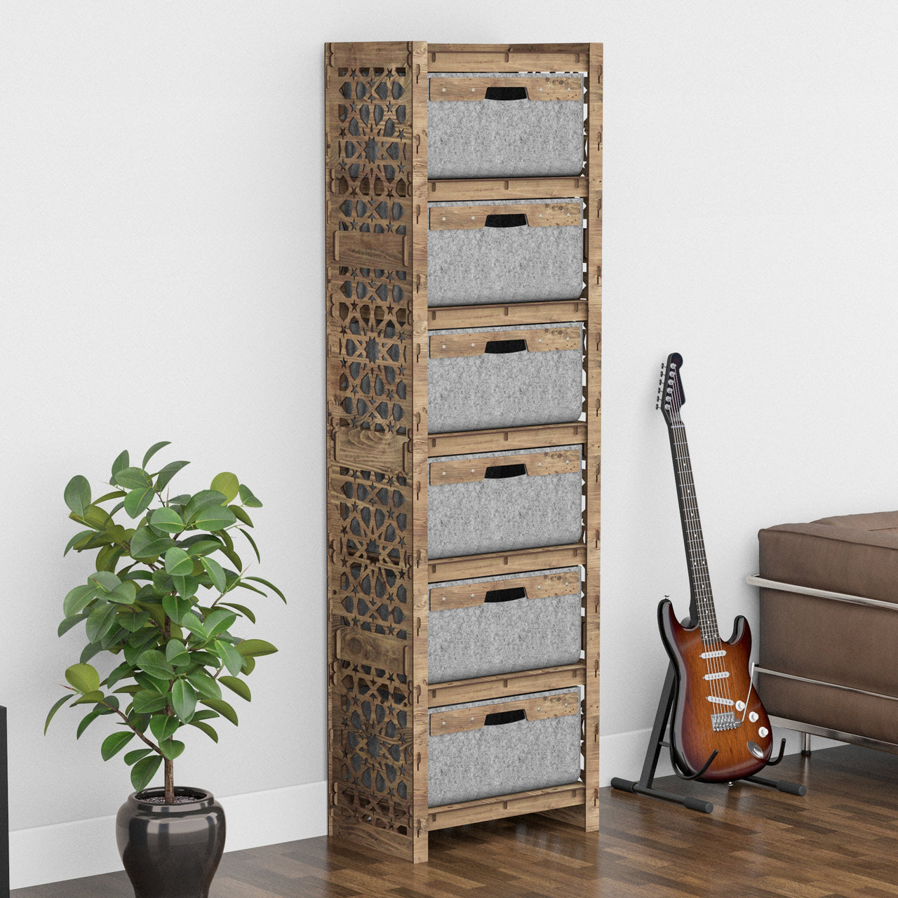 Arabic Tall 6 Drawer Storage Tower [6 LARGE GRAY BINS]