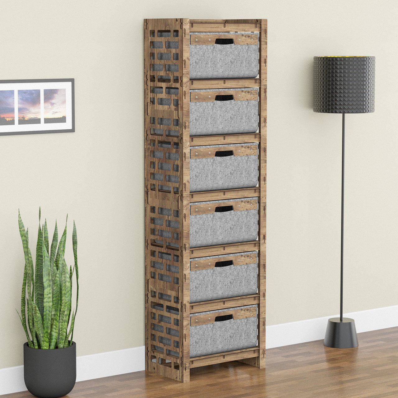 Brickwall Tall 6 Drawer Storage Tower [6 LARGE GRAY BINS]