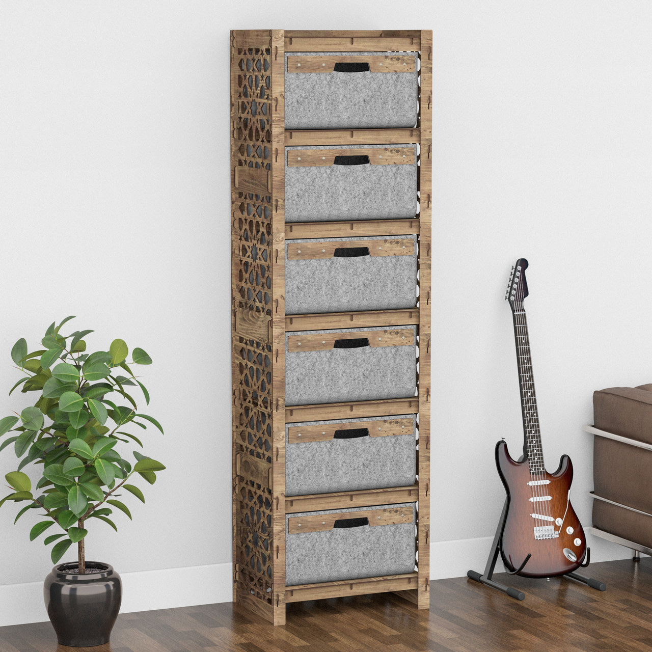 Arabic Tall 6 Drawer Storage Tower [6 LARGE GRAY BINS]