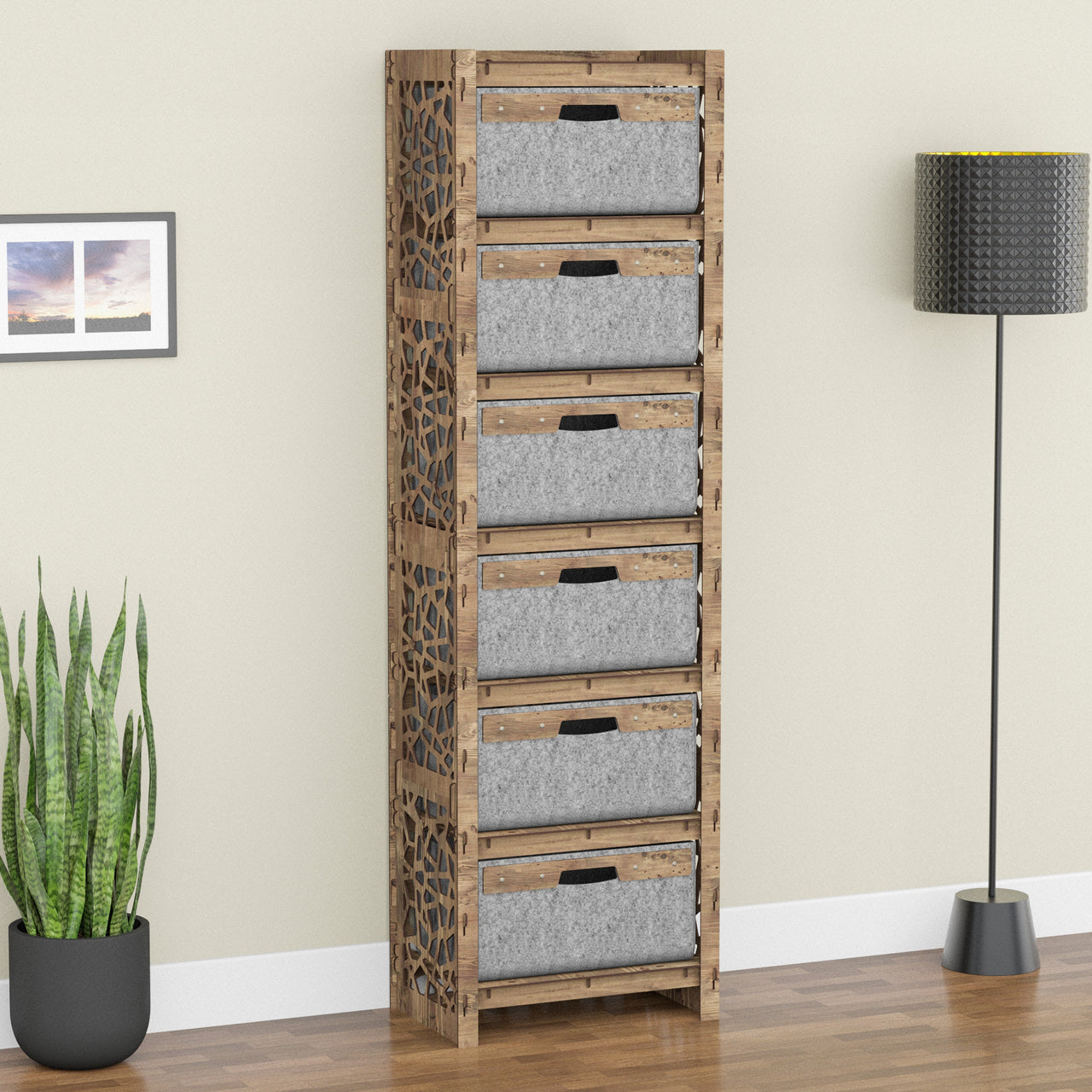 Stones Tall 6 Drawer Storage Tower [6 LARGE GRAY BINS]