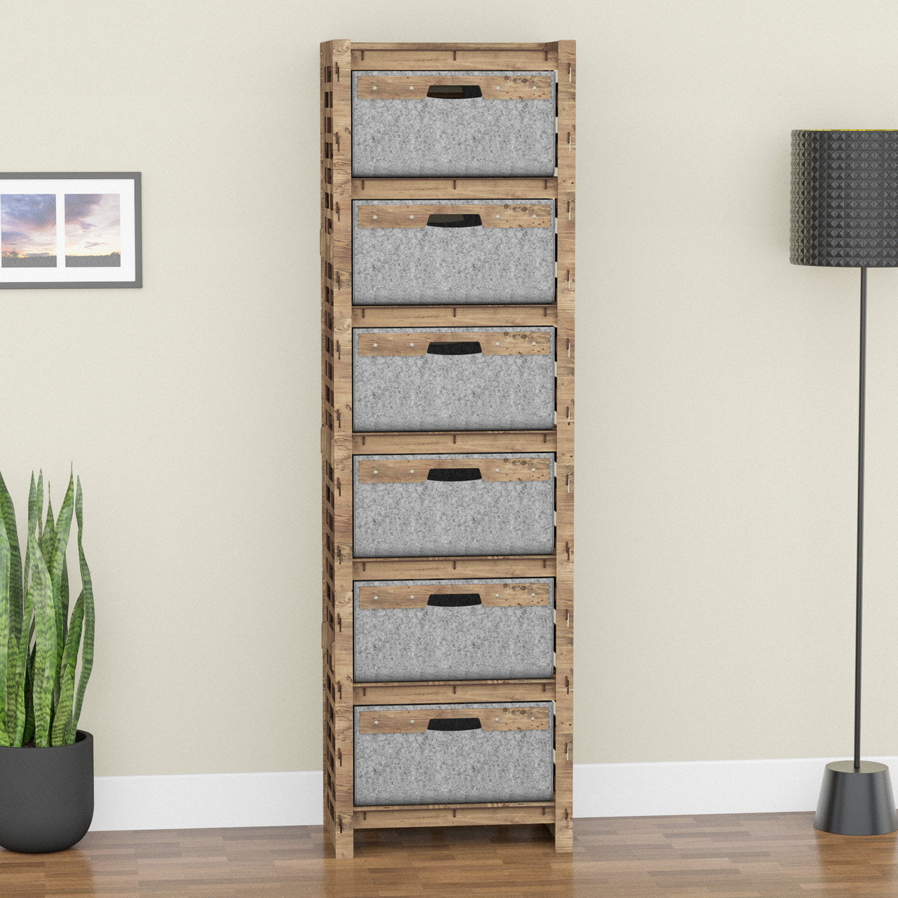 Brickwall Tall 6 Drawer Storage Tower [6 LARGE GRAY BINS]