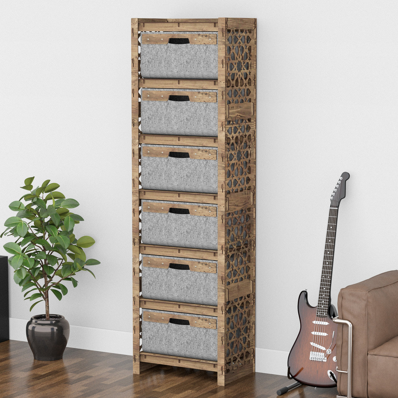 Arabic Tall 6 Drawer Storage Tower [6 LARGE GRAY BINS]