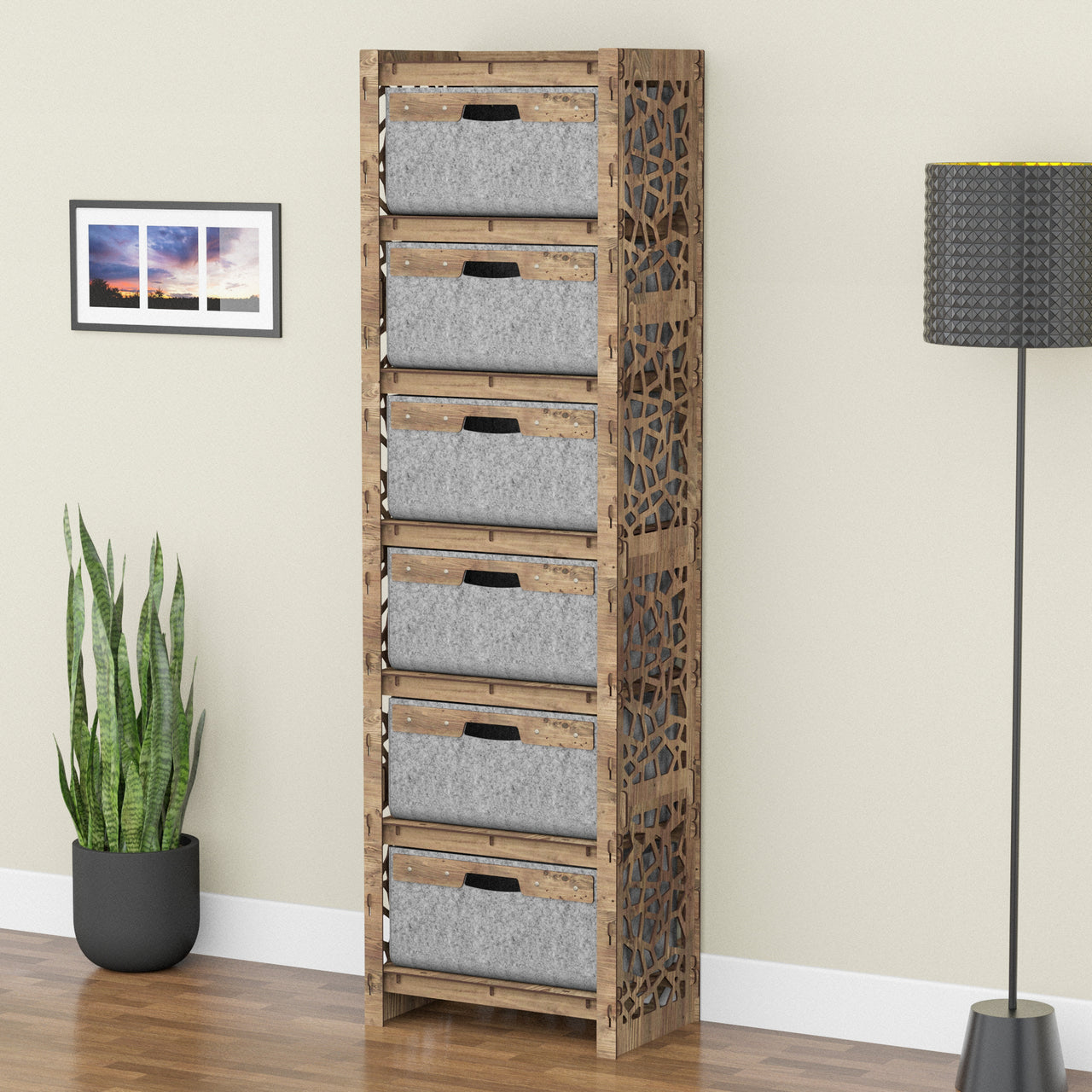 Stones Tall 6 Drawer Storage Tower [6 LARGE GRAY BINS]