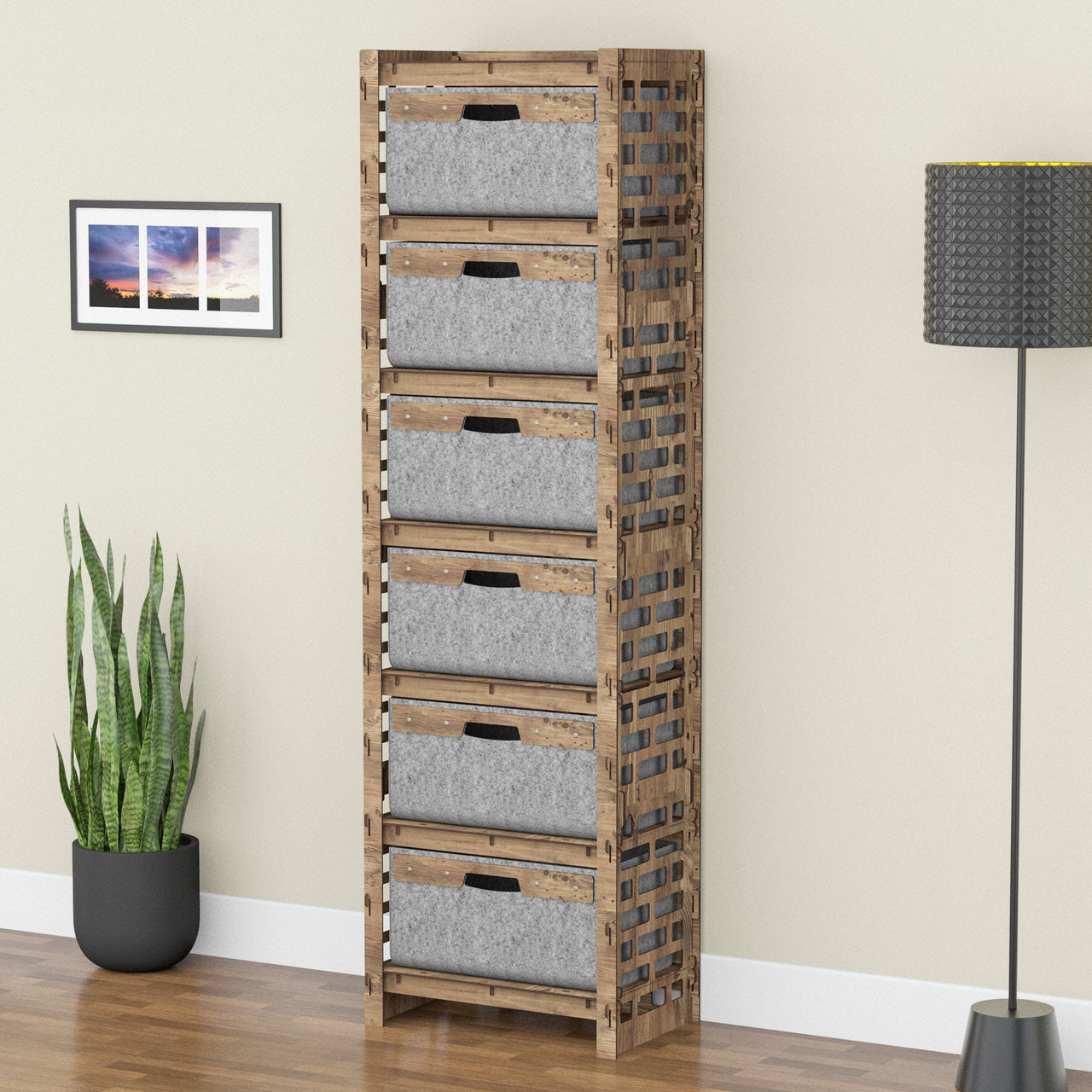 Brickwall Tall 6 Drawer Storage Tower [6 LARGE GRAY BINS]