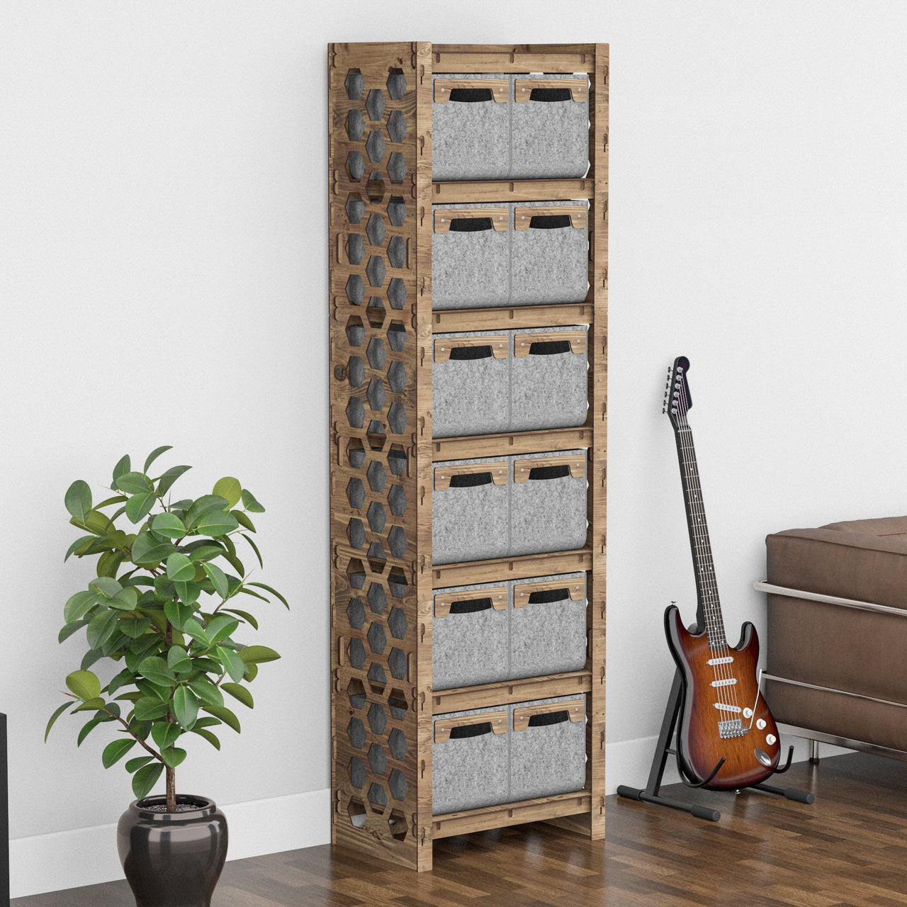 Honeycomb Tall 12 Drawer Storage Tower [12 SMALL GRAY BINS]