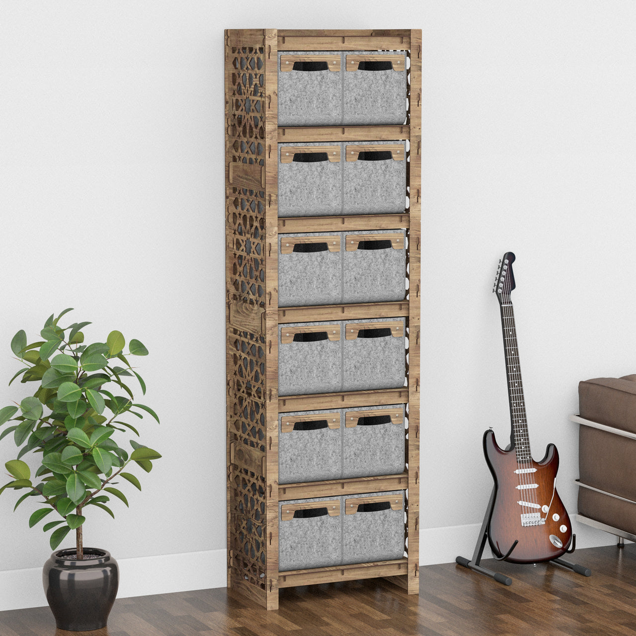 Arabic Tall 12 Drawer Storage Tower [12 SMALL GRAY BINS]