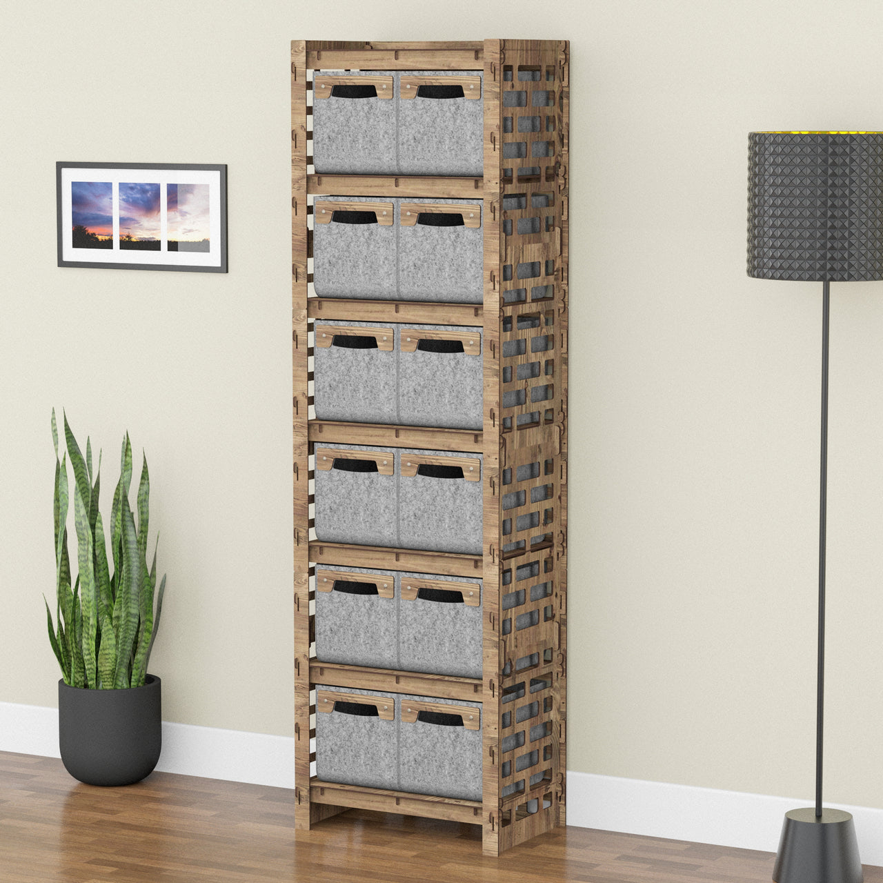 Brickwall Tall 12 Drawer Storage Tower [12 SMALL GRAY BINS]