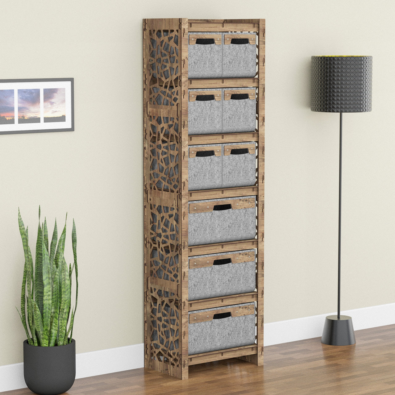 Stones Tall 9 Drawer Storage Tower [3L 6S GRAY BINS]