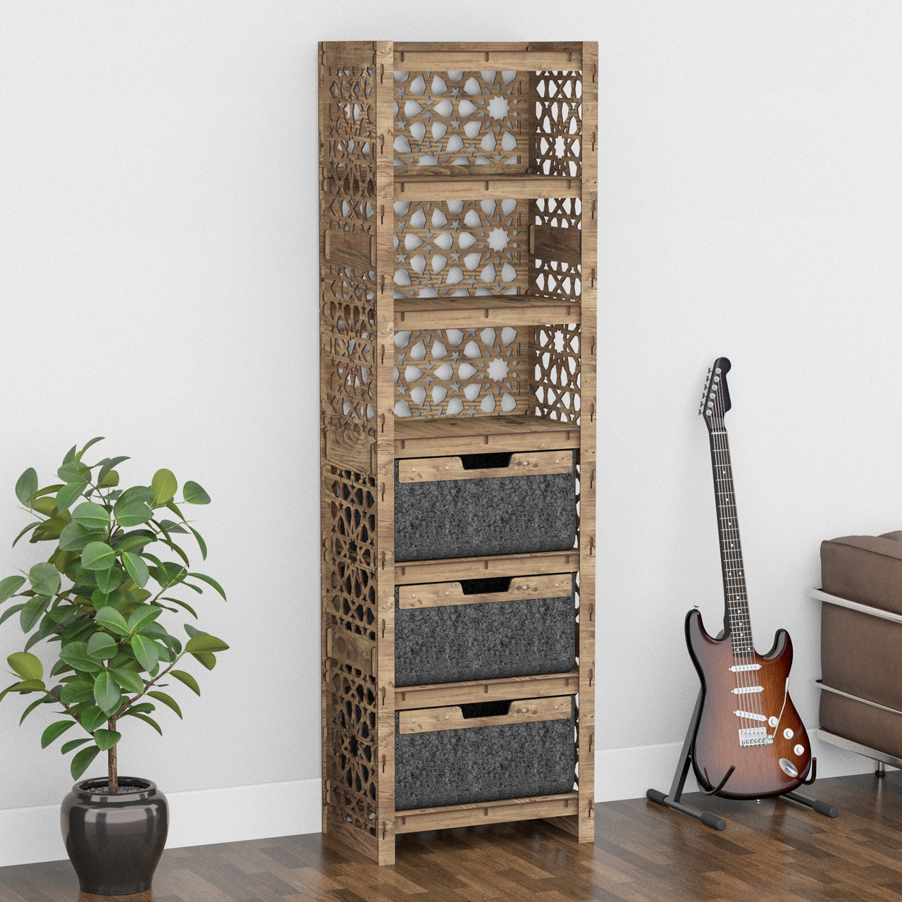 Arabic Tall 3 Drawer Storage Tower [3 LARGE BLACK BINS]