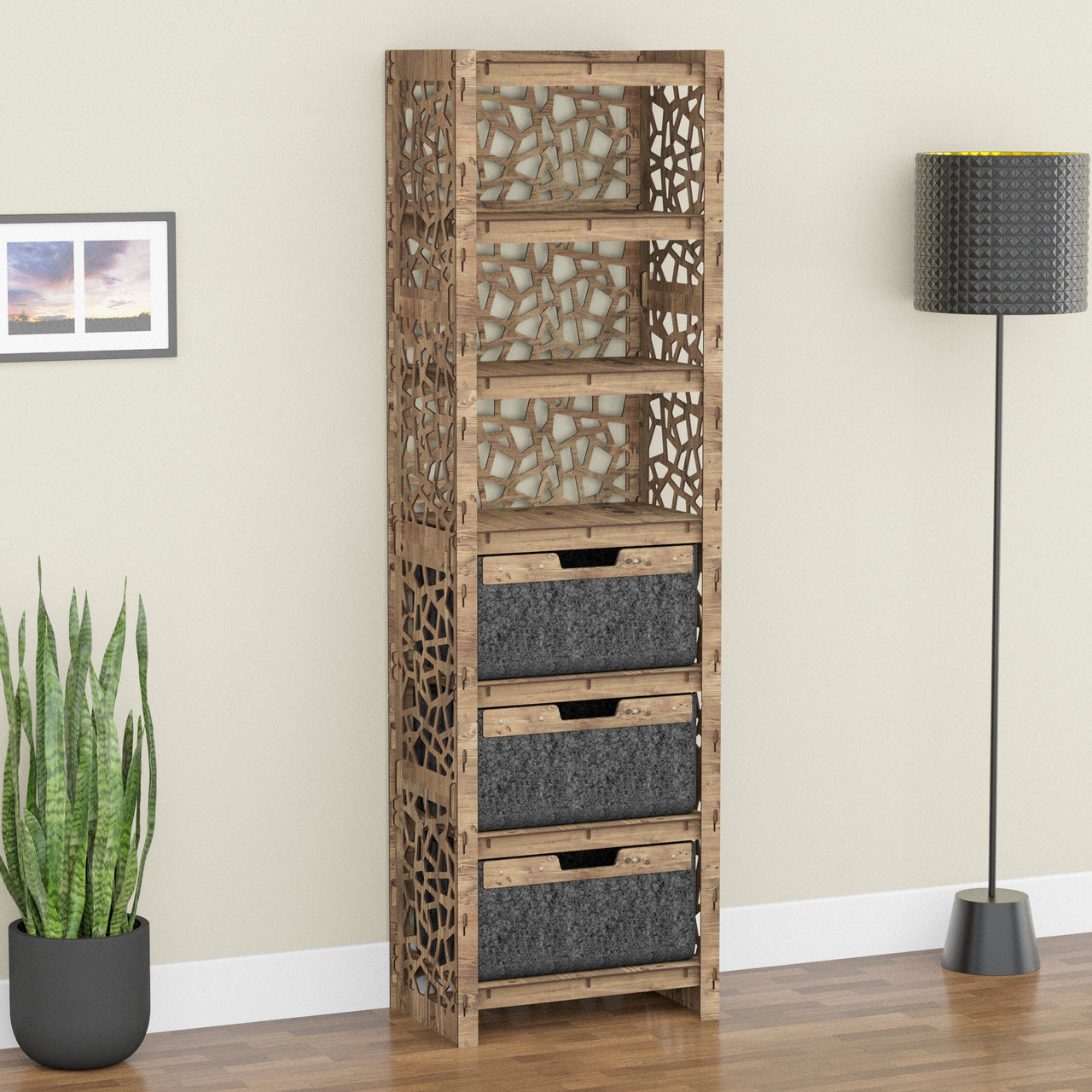 Stones Tall 3 Drawer Storage Tower [3 LARGE BLACK BINS]