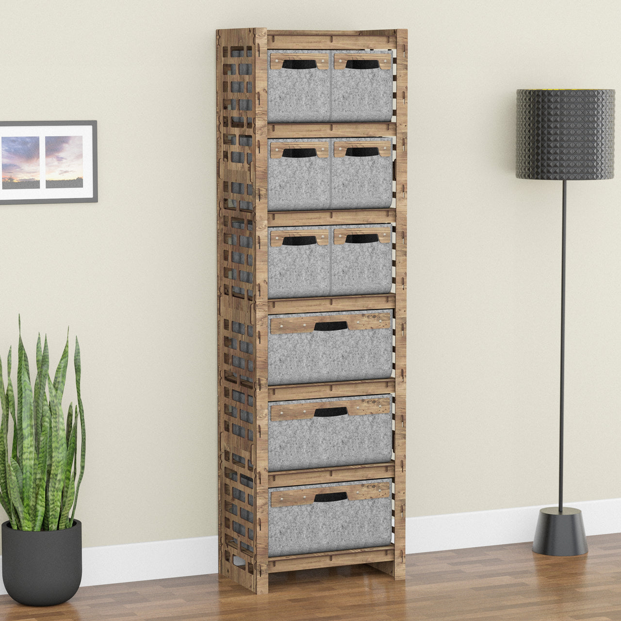 Brickwall Tall 9 Drawer Storage Tower [3L 6S GRAY BINS]