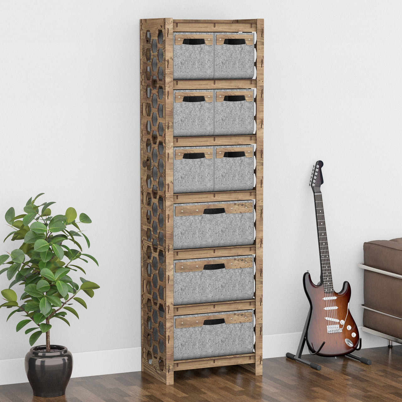 Honeycomb Tall 9 Drawer Storage Tower [3L 6S GRAY BINS]