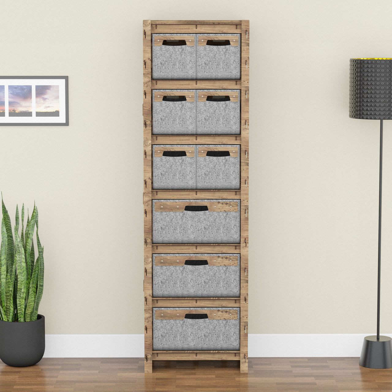 Brickwall Tall 9 Drawer Storage Tower [3L 6S GRAY BINS]