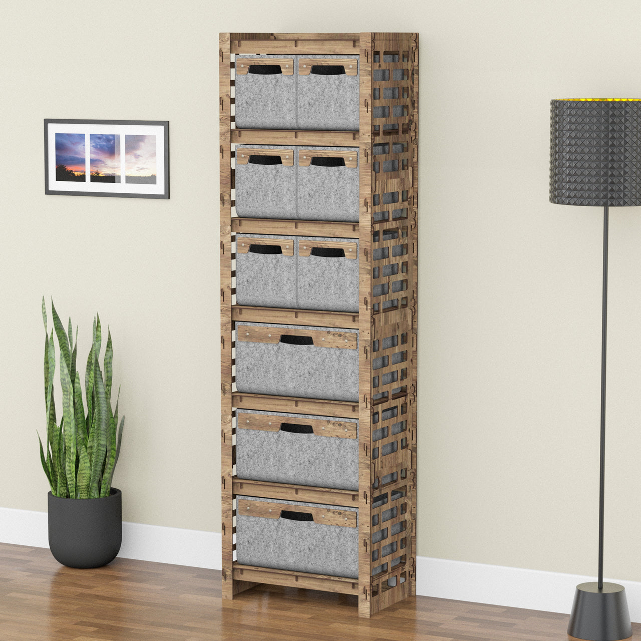 Brickwall Tall 9 Drawer Storage Tower [3L 6S GRAY BINS]