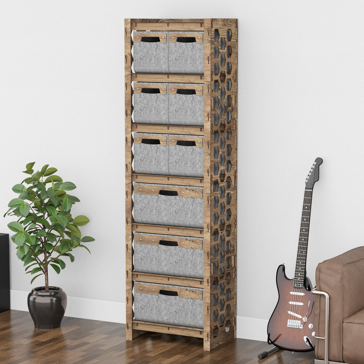 Honeycomb Tall 9 Drawer Storage Tower [3L 6S GRAY BINS]