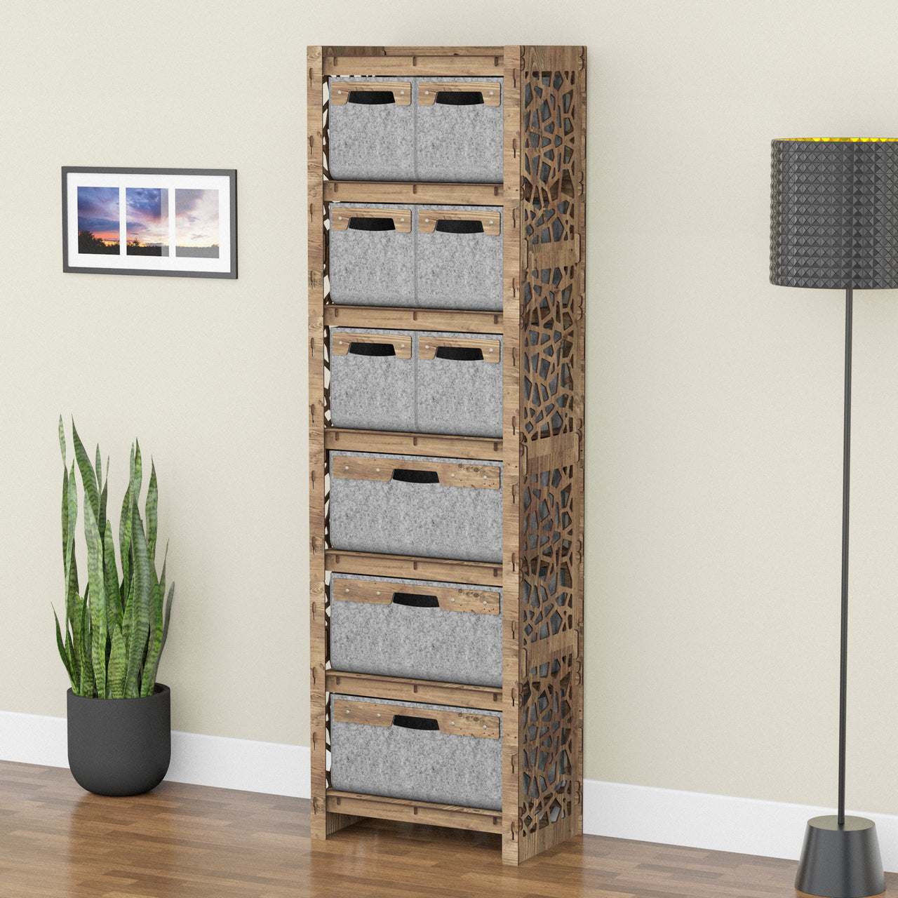 Stones Tall 9 Drawer Storage Tower [3L 6S GRAY BINS]