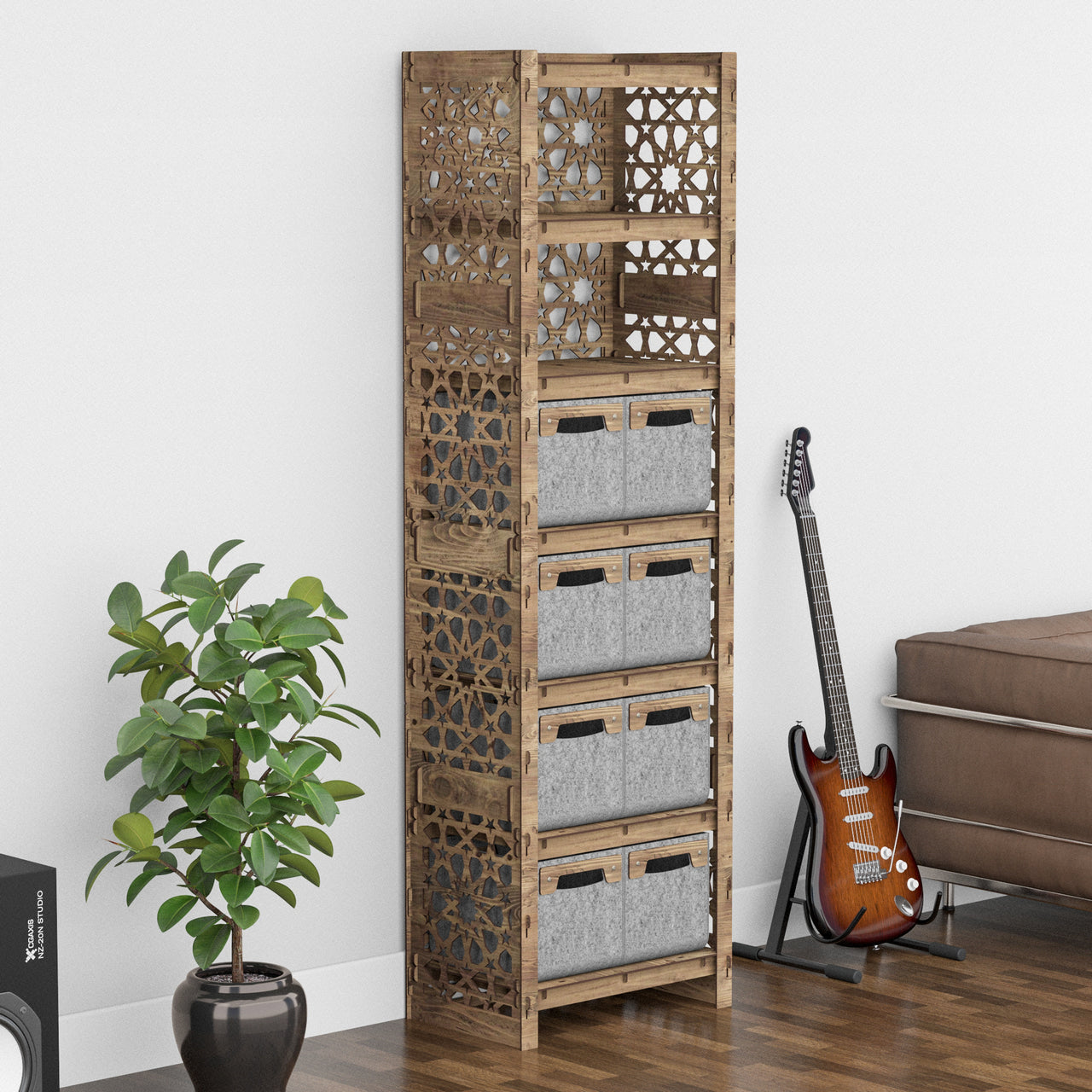 Arabic Tall 8 Drawer Storage Tower [8 SMALL GRAY BINS]