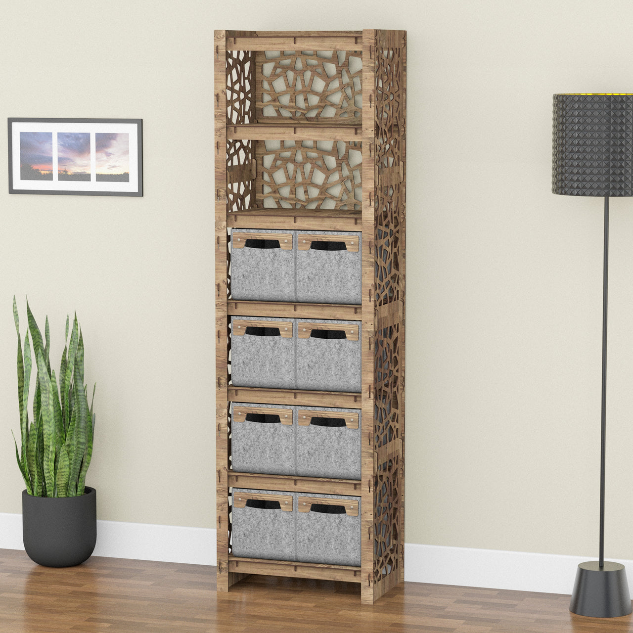 Stones Tall 8 Drawer Storage Tower [8 SMALL GRAY BINS]