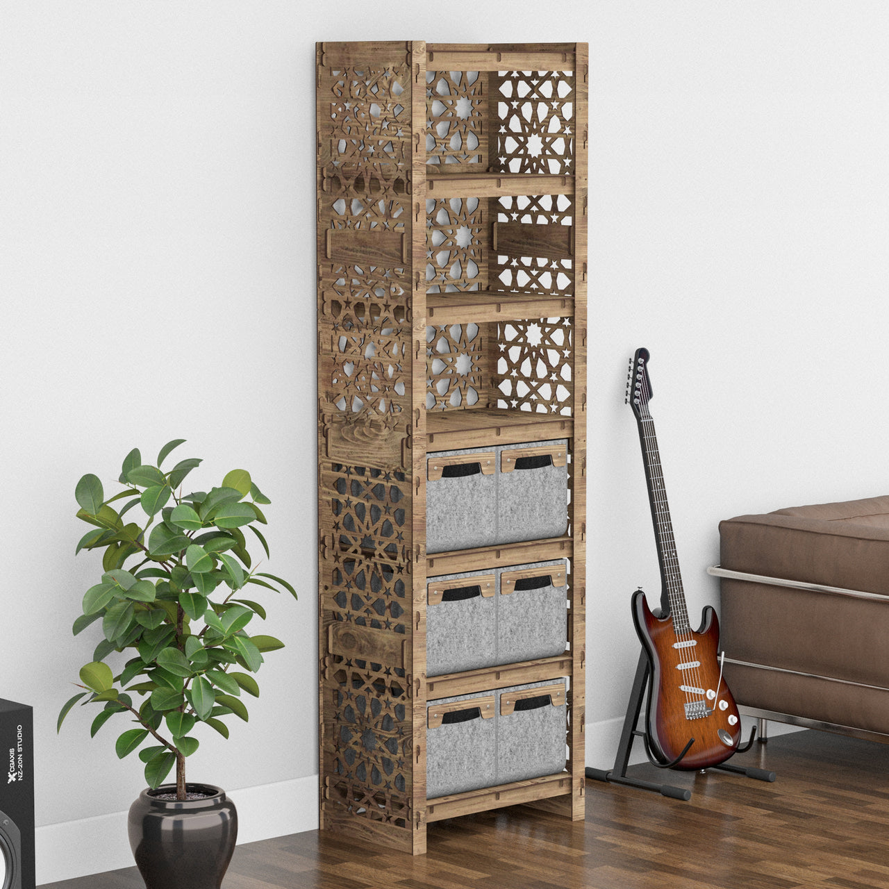 Arabic Tall 6 Drawer Storage Tower [6 SMALL GRAY BINS]