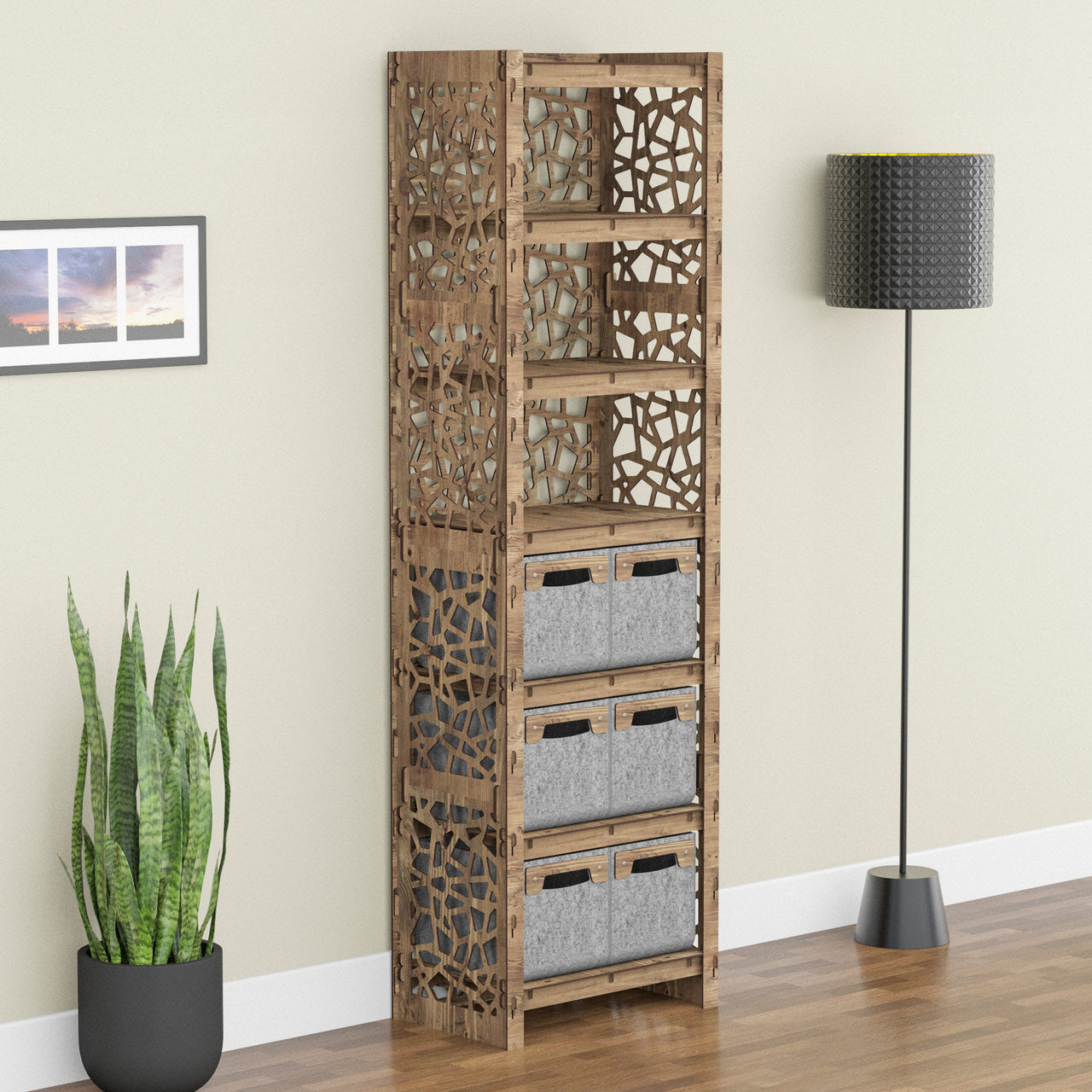 Stones Tall 6 Drawer Storage Tower [6 SMALL GRAY BINS]