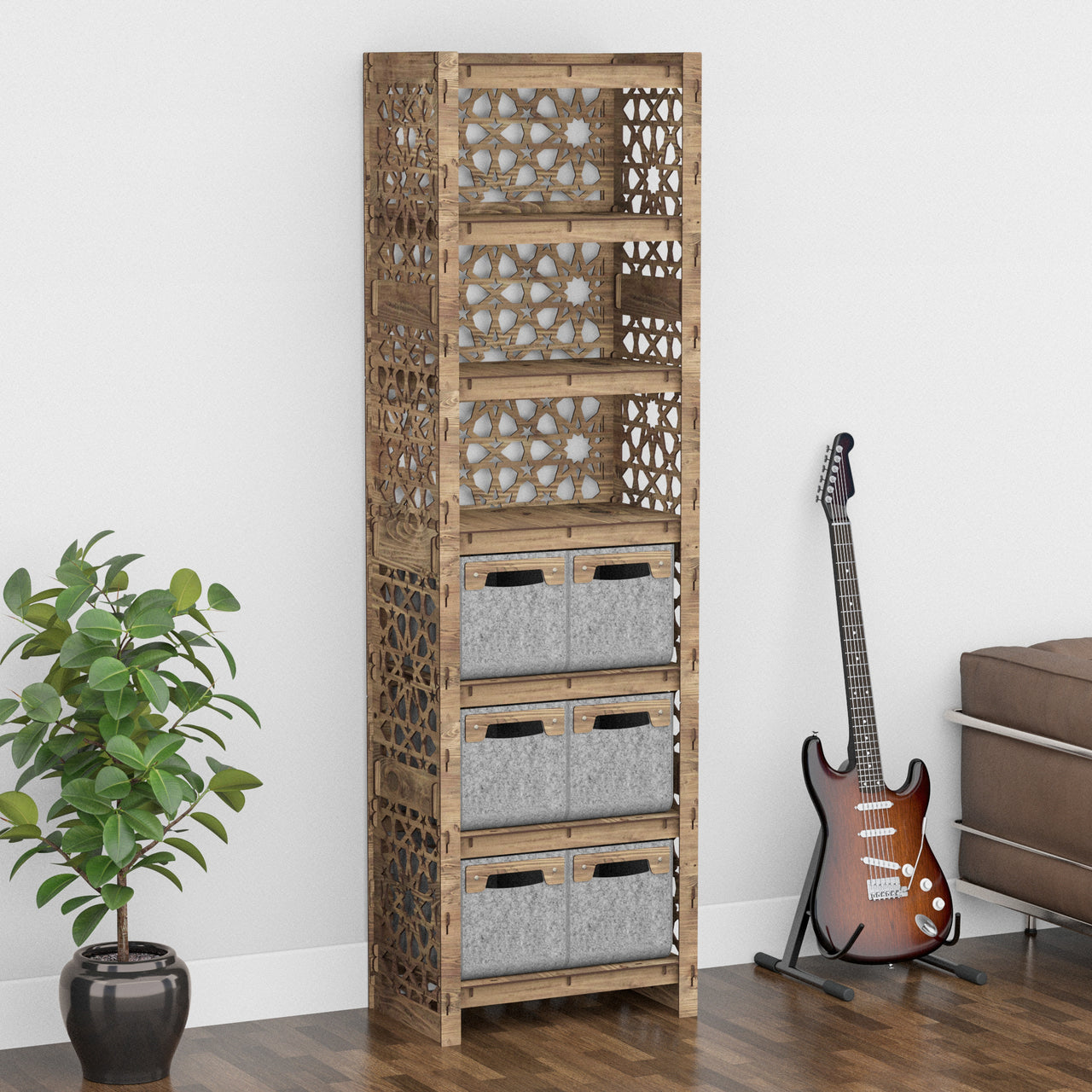 Arabic Tall 6 Drawer Storage Tower [6 SMALL GRAY BINS]