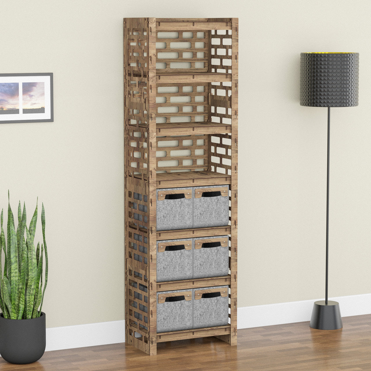 Brickwall Tall 6 Drawer Storage Tower [6 SMALL GRAY BINS]