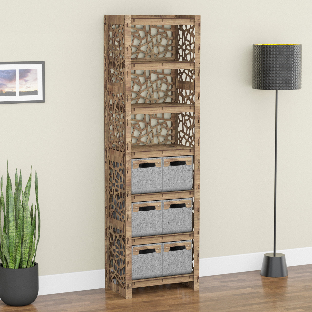 Stones Tall 6 Drawer Storage Tower [6 SMALL GRAY BINS]