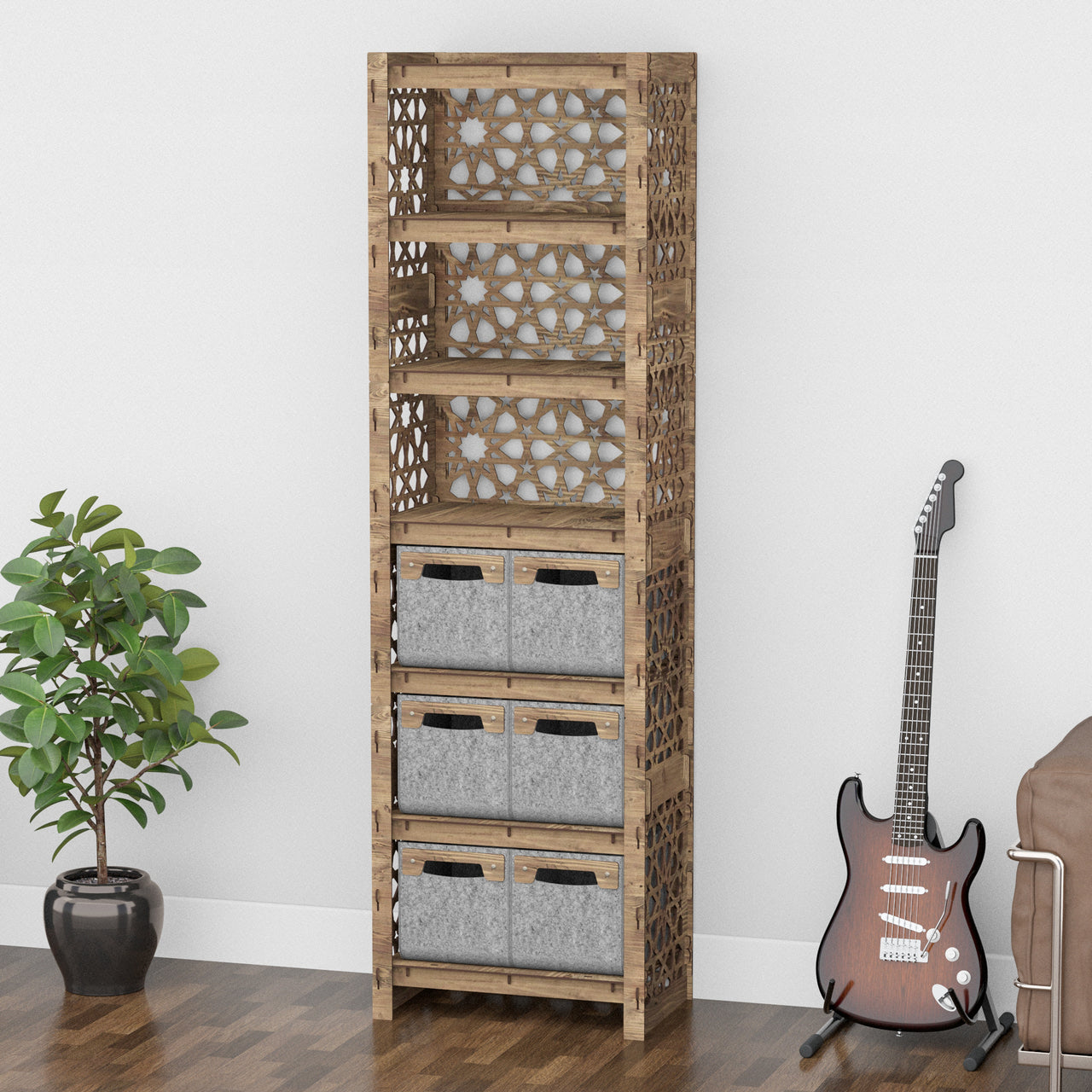 Arabic Tall 6 Drawer Storage Tower [6 SMALL GRAY BINS]